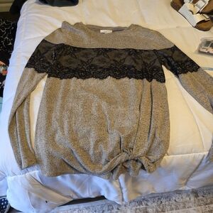 Maurices Tan and Black Lace Detail Top